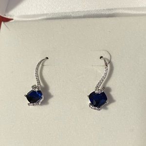 New never worn Sterling earring and necklace set with lab created sapphire